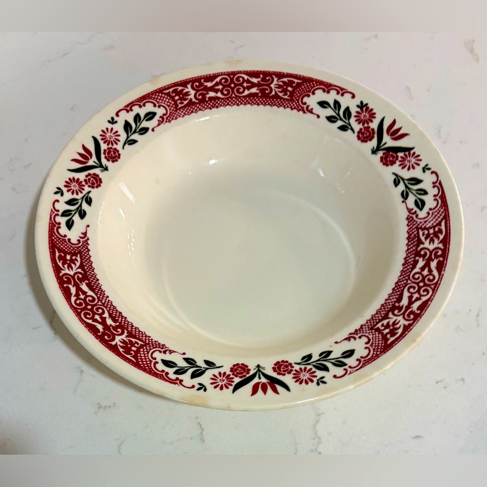 Vintage Homer Laughlin K55 N6
Burgundy Floral Bowl 8.25" Diameter
Made In USA